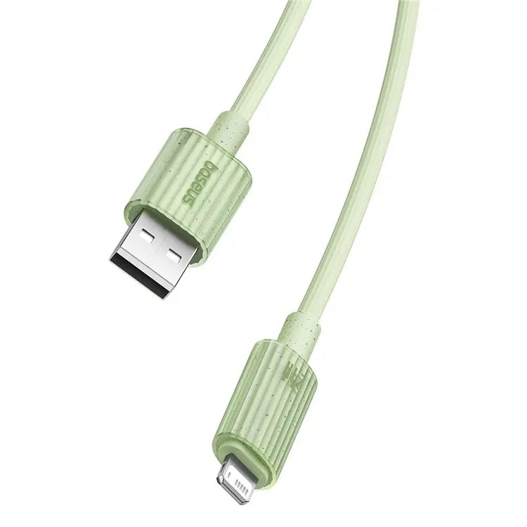 BASEUS Habitat Series 2m USB to iP Biodegradable Fast Charging Cord 2.4A Phone Data Cable - Green - سلك شحن ايفون - بيسوس - طول 2 متر - كفالة 12 شهر
