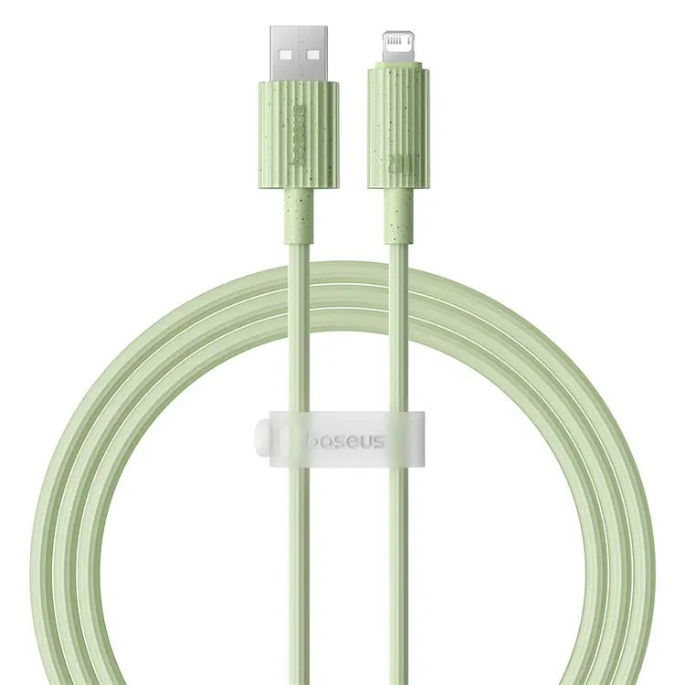 BASEUS Habitat Series 1m USB to iP Fast Charging Biodegradable Cord 2.4A Phone Data Cable - Green - سلك شحن ايفون - بيسوس - طول 1 متر - كفالة 12 شهر