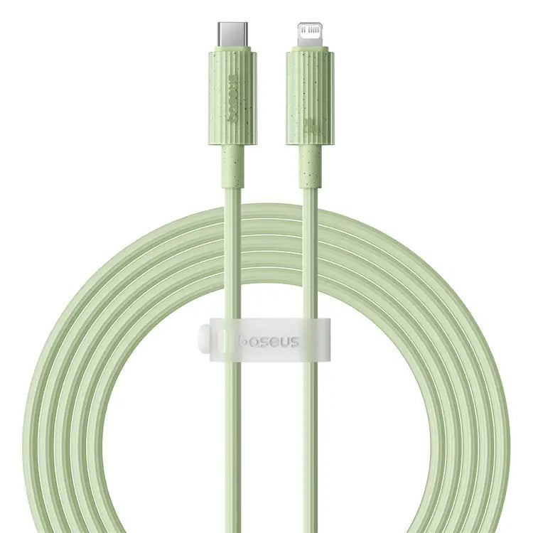 BASEUS Habitat Series 2m Type-C to iP Fast Charging Cable PD 20W Biodegradable Phone Data Cable - Green- سلك شحن ايفون تايب سي - بيسوس - طول 2 متر - كفالة 12 شهر