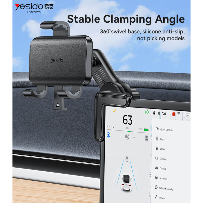 Yesido C250 360 Rotation Adjustable Three-point stabilized clamping Hover Screen Snap-on Press Clip Phone Holder - ستاند سيارة - مناسب لجميع انواع الاجهزة - متوافق مع شاشة السيارة