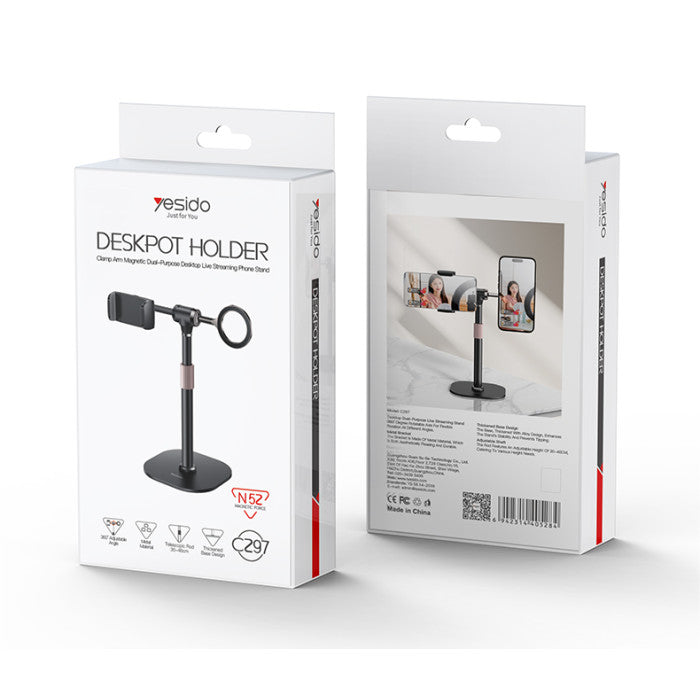 Yesido C297 360 Axis of Rotation 30-46CM Free Lifting Dual-purpose Desktop  - ستاند - لجميع انواع الايباد والاجهزة اللوحية والهواتف - ماغ سيف - متعدد الاوضاع