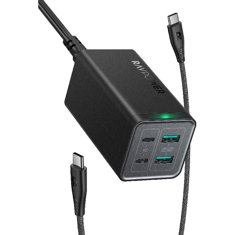 RP-PC146 PD 120W 4 Port harger Black UK 100W cable [B] - موزع بلاك حائط شحن - 2 منفذين تايب سي - 2 منفذين يو اس بي - قوة 100 واط - كفالة 12شهر