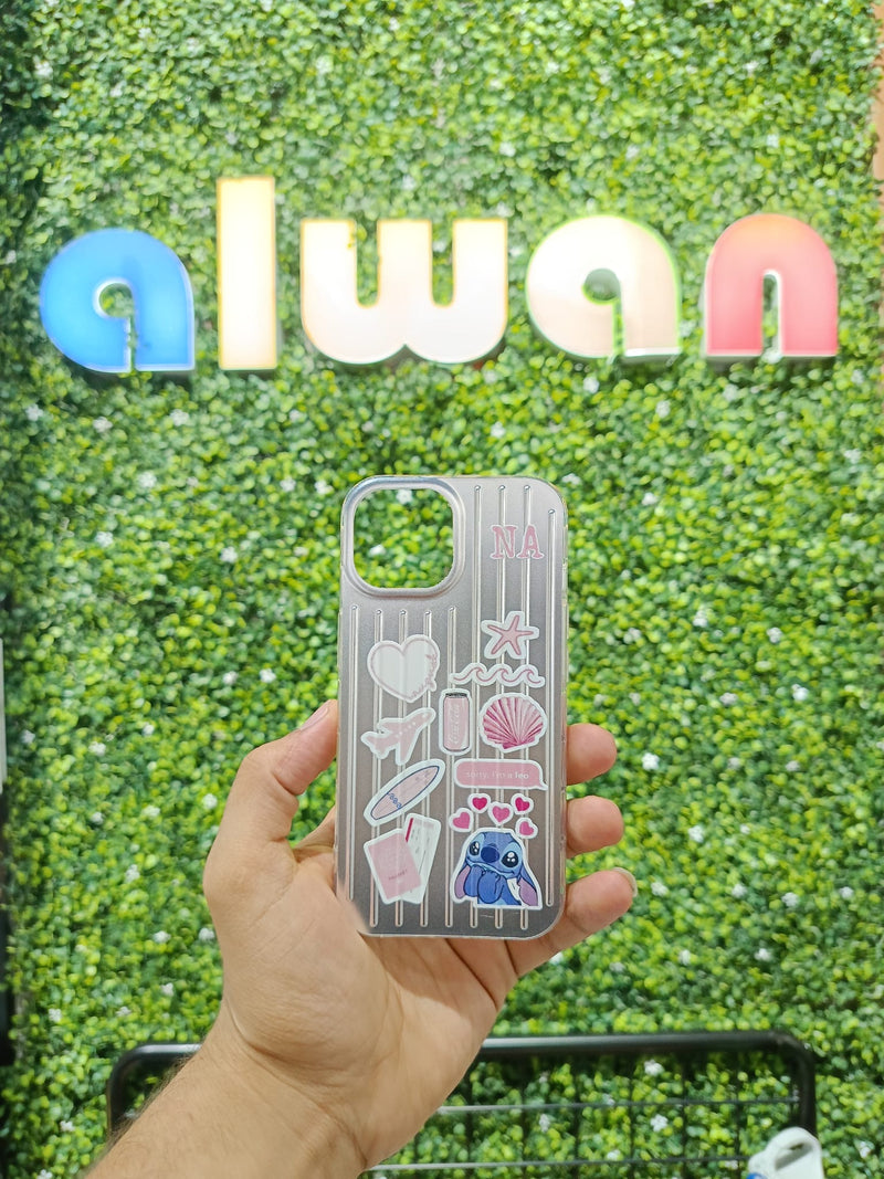 Noufa Silver Phone Case - كفر مع ستيكرز طباعة من اختياركم - الكفر + التصميم + البروفة + الطباعة - سيتم التواصل معكم لتحديد الكلمات والصور