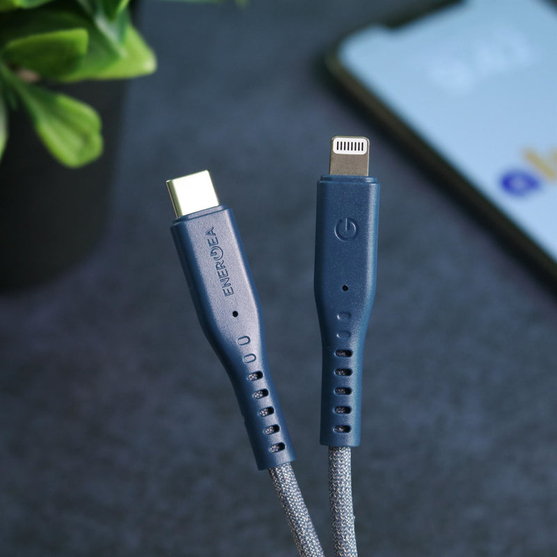 Energea Flow USB-C To Lightning Cable 1.5M - Blue - سلك شحن ايفون تايب سي - انيرجيا - طول متر ونصف - كفالة 5 سنين