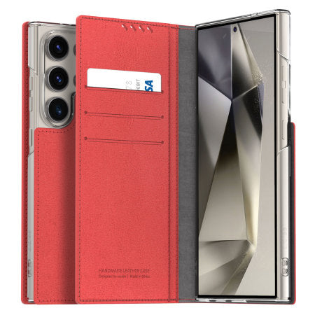 ARAREE MUSTANG DIARY WALLET CASE For SAMSUNG GALAXY S24 ULTRA -  TANGERINE RED [A] -  S24 كفر سامسونج  - حماية عالية مع بوك  - ألتر