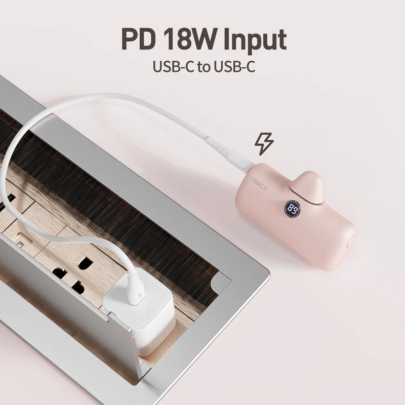 Iwalk Linkme Pro Fast Charge 4800 Mah Pocket Battery Type-C With Battery Display - Pink - بطارية متنقلة -مع شاحن تايب سي - لأجهزة الاندرويد والايفون 15 والايفون 16 - كفالة 24 شهر