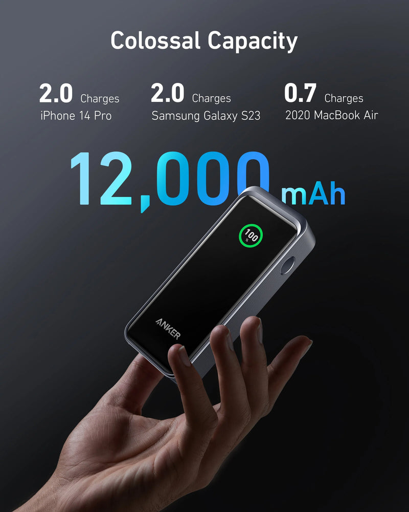 Anker Prime 12,000mAh Power Bank (130W) Series 7 - Black - [D] - بطارية متنقلة - انكر  - سعة 12 الف - قوة 130 واط - شاشة رقمية - كفالة 18 شهر