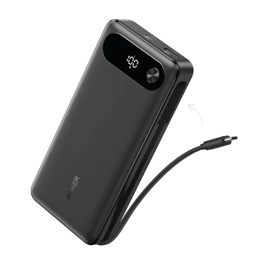 Anker 65W 2way Power With Built-in Cable 20K - بطارية متنقلة - انكر - سعة 20 آلاف ملي امبير - مع سلك شاحن تايب سي - قوة 65 واط - شاشة رقمية - كفالة 18 شهر