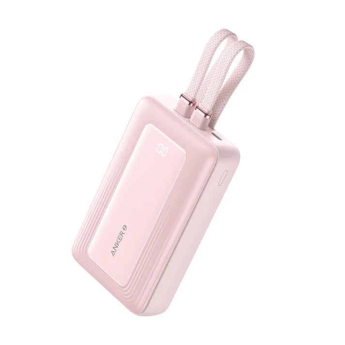 Anker Zolo Power Bank (20K, 30W, Built-In USB-C and Lightning Cable) -Pink [D] - بطارية متنقلة - انكر - سعة 20 آلف ملي امبير - قوة 30 واط - مع سلك حسن  تايب سي + ايفون - كفالة 18 شهر