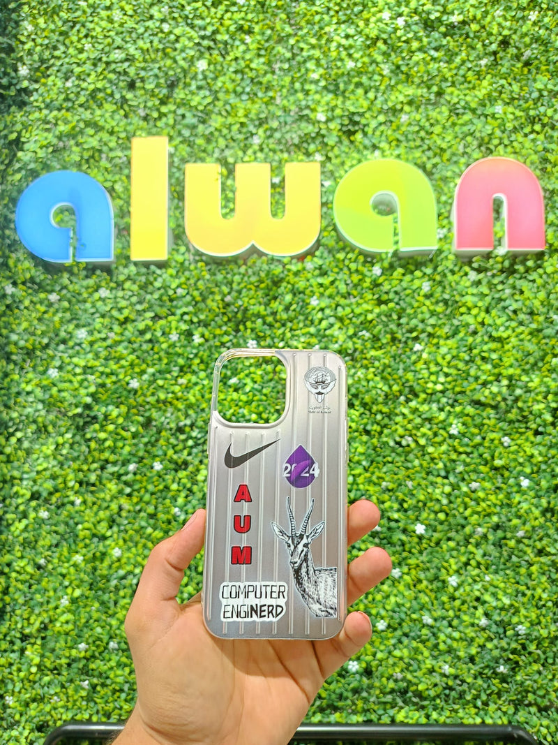 Noufa Silver Phone Case - كفر مع ستيكرز طباعة من اختياركم - الكفر + التصميم + البروفة + الطباعة - سيتم التواصل معكم لتحديد الكلمات والصور