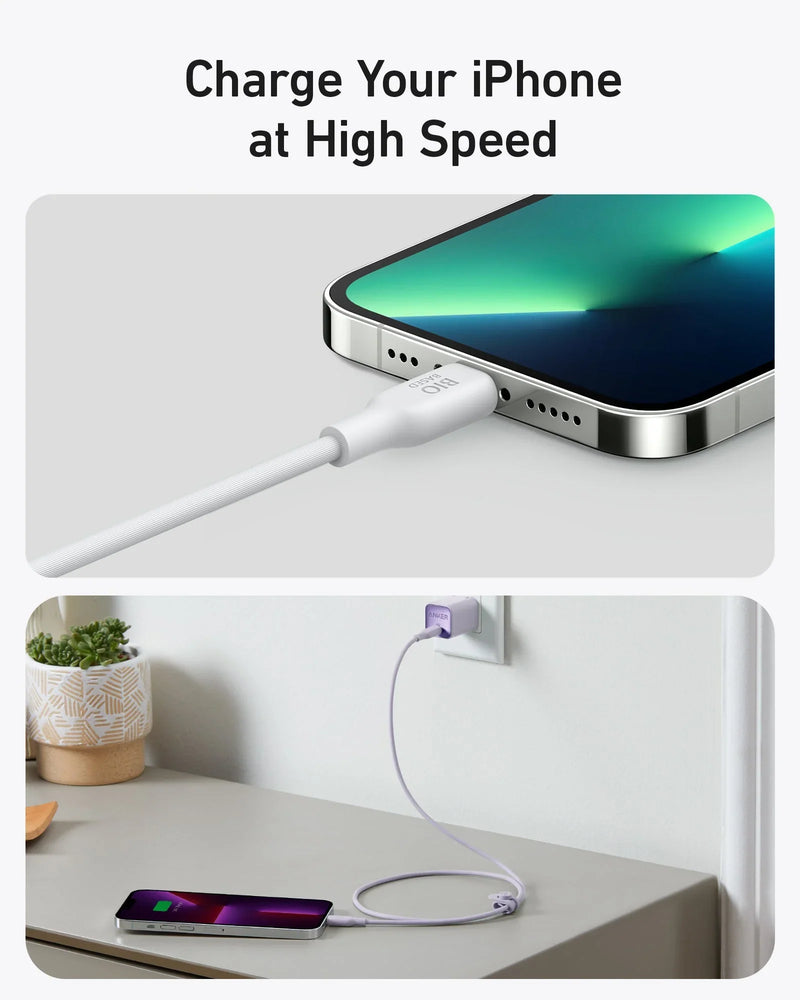 Anker 542 USB-C to Lightning (Bio-Based) - 0.9m/3ft - White [D] - سلك شحن ايفون تايب سي - انكر - طول 90 سم - كفالة 18 شهر