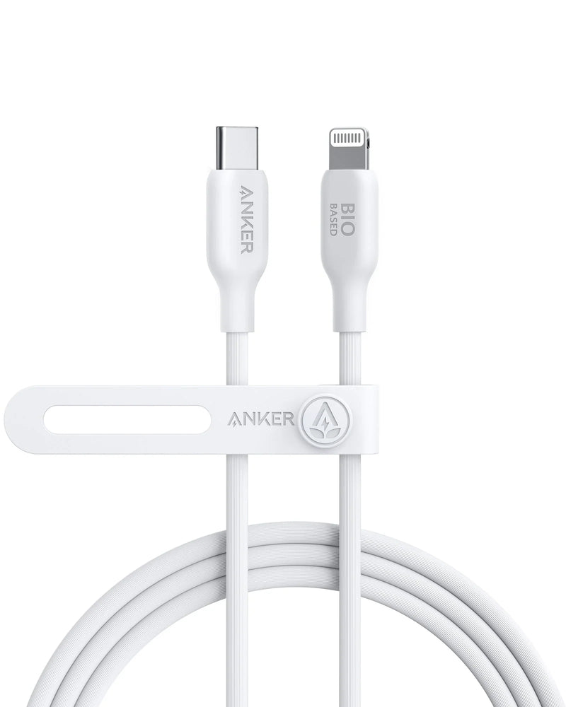 Anker 542 USB-C to Lightning (Bio-Based) - 0.9m/3ft - White - سلك شحن ايفون تايب سي - انكر - طول 90 سم - كفالة 18 شهر