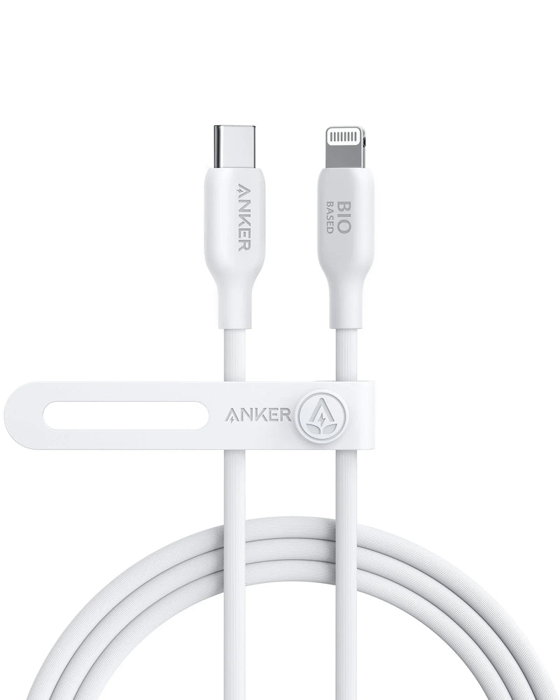 Anker 542 USB-C to Lightning (Bio-Based) - 0.9m/3ft - White [D] - سلك شحن ايفون تايب سي - انكر - طول 90 سم - كفالة 18 شهر