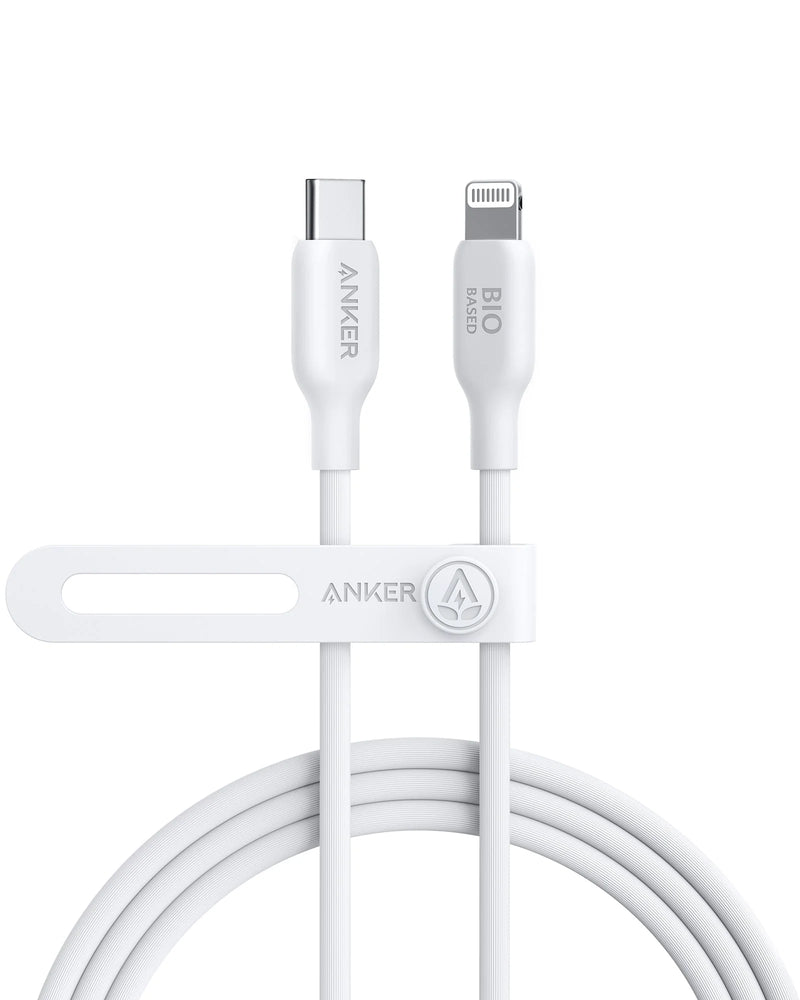 Anker 542 USB-C to Lightning (Bio-Based) - 1.8m/6ft - White - سلك شحن ايفون تايب سي - انكر - طول 180 سم - كفالة 18 شهر