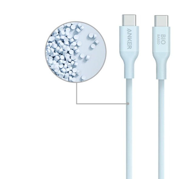 Anker 544 USB-C to USB-C Cable 140W (Bio-Based) - 0.9m - Blue - سلك شحن - انكر - تايب سي الى تايب سي - كفالة 18 شهر