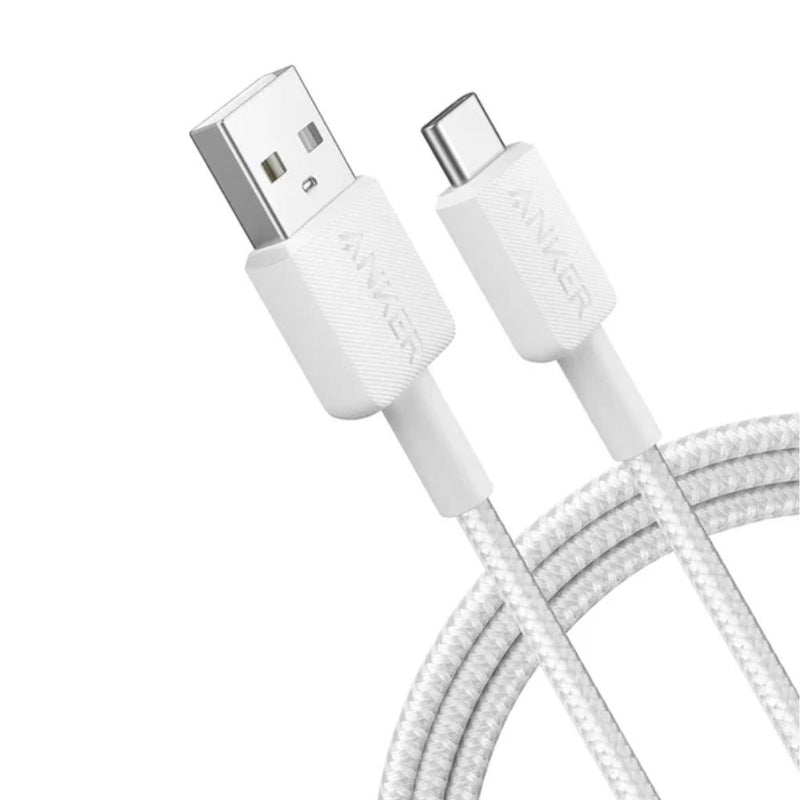 Anker 322 USB-A to USB-C Cable 1.8m Braided - white [D] - سلك شحن - انكر - تايب سي - طول 180 سم - كفالة 18 شهر