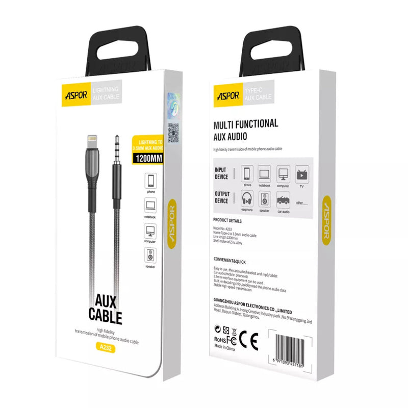 ASPOR A232 3.5MM for Lightning AUX Cable - كيبل صوت - من من أيفون الى 3.5 مم