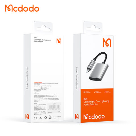 Mcdodo CA-556 Stereo 2 in 1 Audio Splitter Adapter Earphone for iPhone Dual Lighting - وصلة للشحن والسماعة بنفس الوقت - لجميع اجهزة الايفون - كفالة 12 شهر