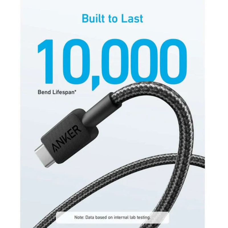Anker 322 USB-A to USB-C Cable 1.8m Braided - white [D] - سلك شحن - انكر - تايب سي - طول 180 سم - كفالة 18 شهر