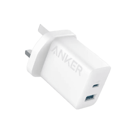 Anker Select Charger (20W) - White - شاحن حائط - انكر -2 منفذين للشحن - 20 واط - 1 منفذ تايب سي - 1 منفذ يو اس بي - خاصية الشحن السريع - كفالة 18 شهر - مناسب لاجهزة الايفون الحديثة