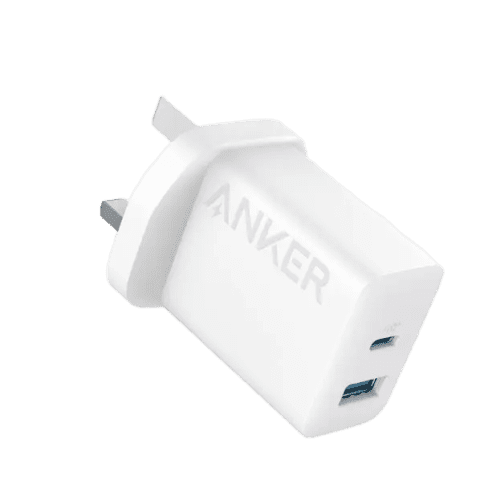 Anker Select Charger (20W) - White [D] - شاحن حائط - انكر -2 منفذين للشحن - 20 واط - 1 منفذ تايب سي - 1 منفذ يو اس بي - خاصية الشحن السريع - كفالة 18 شهر - مناسب لاجهزة الايفون الحديثة