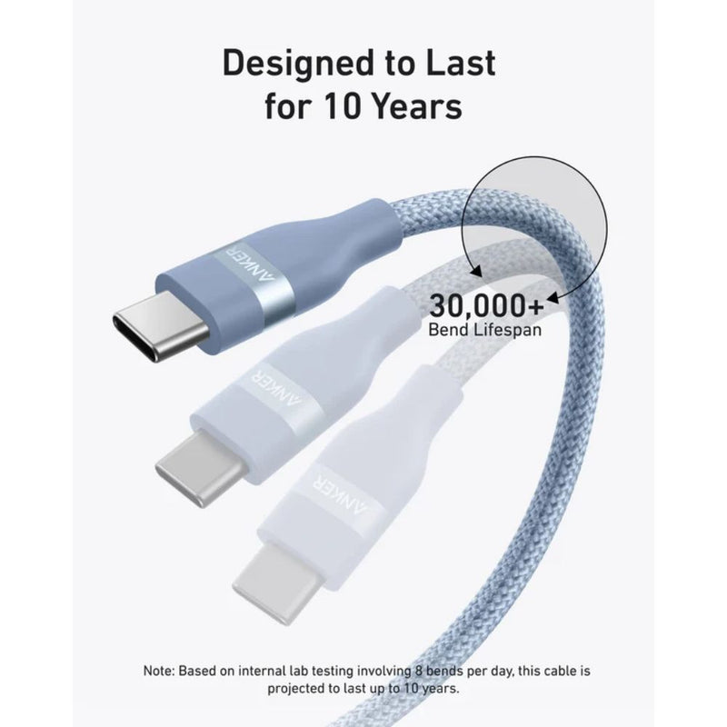 Anker USB-C to USB-C - 0.9m, 240W -Blue [D] - سلك شحن - انكر - تايب سي الى تايب سي - طول 90 سم - قوة 240 واط - كفالة 18 شهر