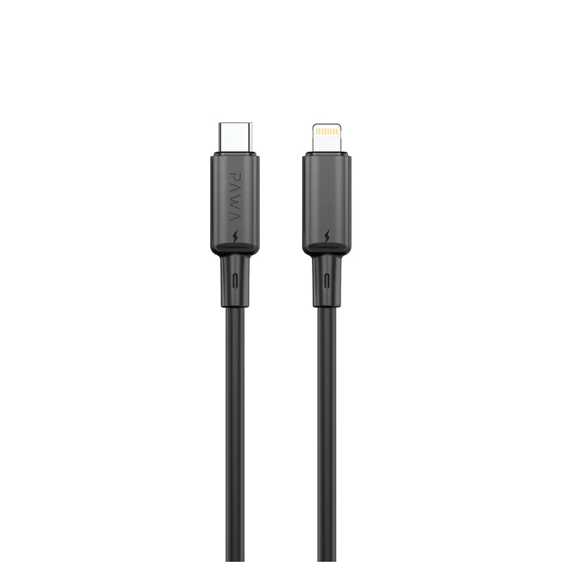 Pawa 3A USB-C TO Lightning Quick Charging PVC Cable PW122 - Black - سلك شحن - باوا - ايفون تايب سي - طول 1.2 متر - كفالة 12 شهر