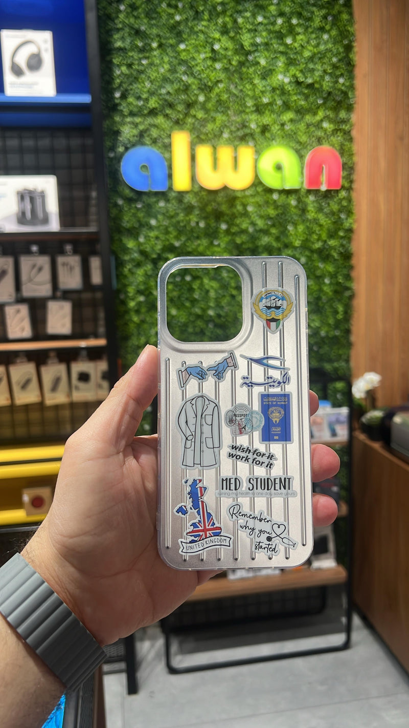 Noufa Silver Phone Case - كفر مع ستيكرز طباعة من اختياركم - الكفر + التصميم + البروفة + الطباعة - سيتم التواصل معكم لتحديد الكلمات والصور