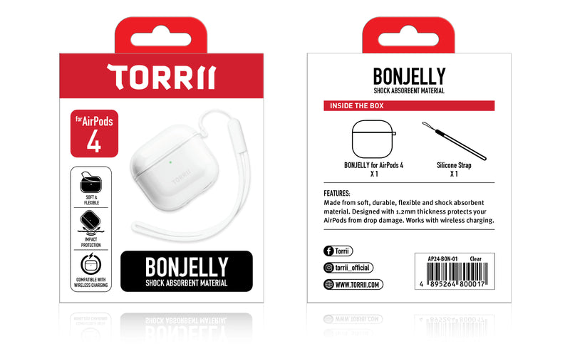 Torrii BONJELLY Case for Apple AirPods 4 with Lanyard and hook - Clear -  كفر حماية - سماعة ابل ايربودز فور مع خيط علاق  - من توري