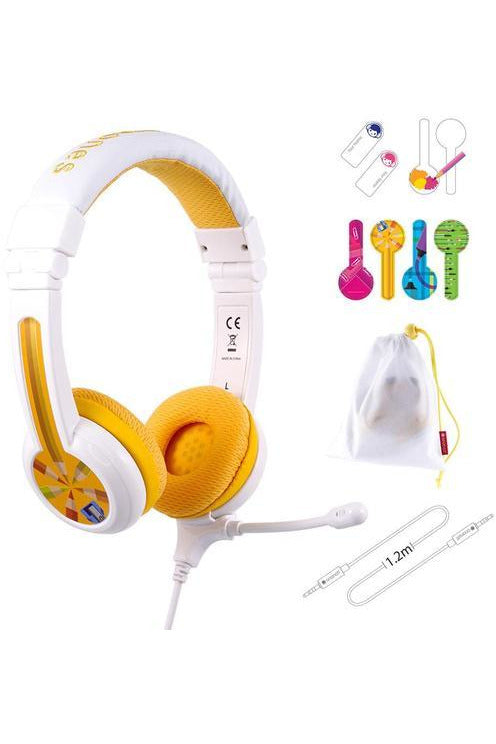 Buddyphones School Plus Headphones With MIC - Yellow  - سماعة رأس بلوتوث  حق الاطفال - كفالة 12 شهر