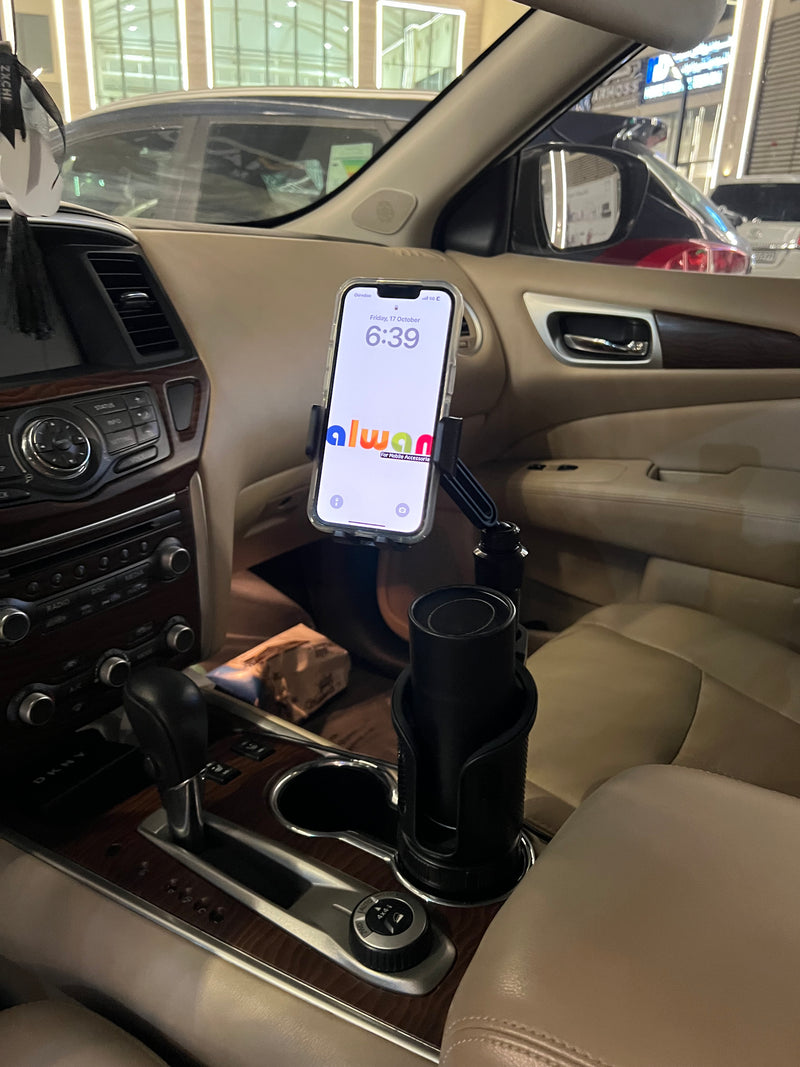 Yesido 2 in 1 Car Cup Holder Phone Mount Adjustable 4.7-7.2 Inch Cellphone Bracket – C273 - ستاند سيارة - القاعدة مكان الكوب + حامل كوب - ذراع طويل