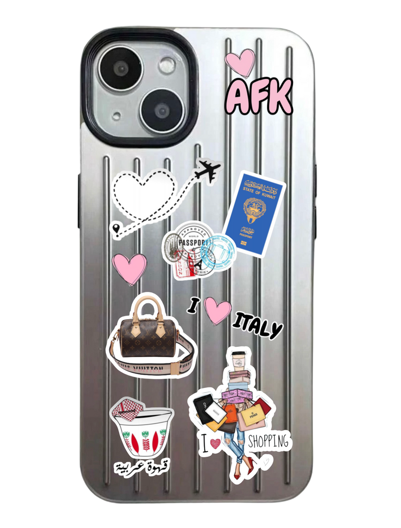 Noufa Silver Phone Case - كفر مع ستيكرز طباعة من اختياركم - الكفر + التصميم + البروفة + الطباعة - سيتم التواصل معكم لتحديد الكلمات والصور