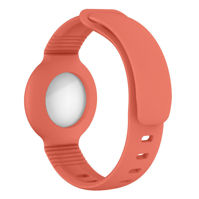 AirTag Kids Bracelet Silicone Straps Metal Stud Shock Resistant Wristband - Orange - سير ابل ايرتاغ