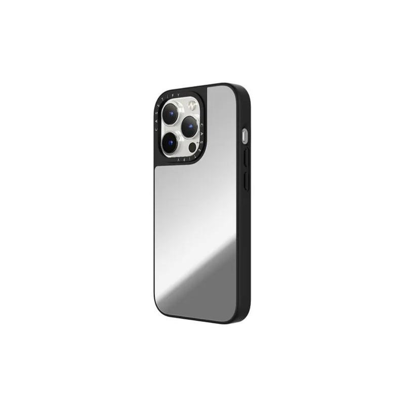 Casetify Magsafe Mirror Case - Silver w/ Black Bumper [C] -  كفر حماية عالية  - مع ماغ سيف