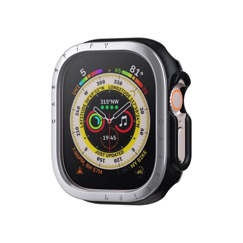 Casetify Mettalic Impact Case with Screen Protector for Apple Watch 49mm - Silver [C] -  كفر + حماية شاشة - ساعة الابل واتش