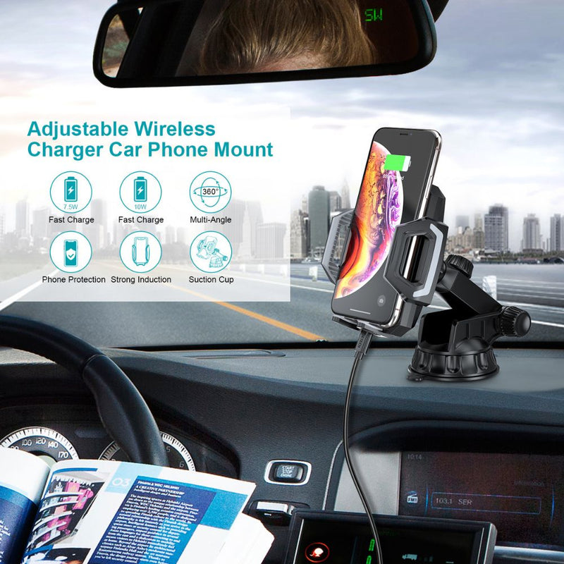 Choetech Fast Wireless Charging Car Dock 15W - Black [C] - ستاند سيارة - مناسب لجميع انواع الاجهزة والسيارات  - شحن وايرلس
