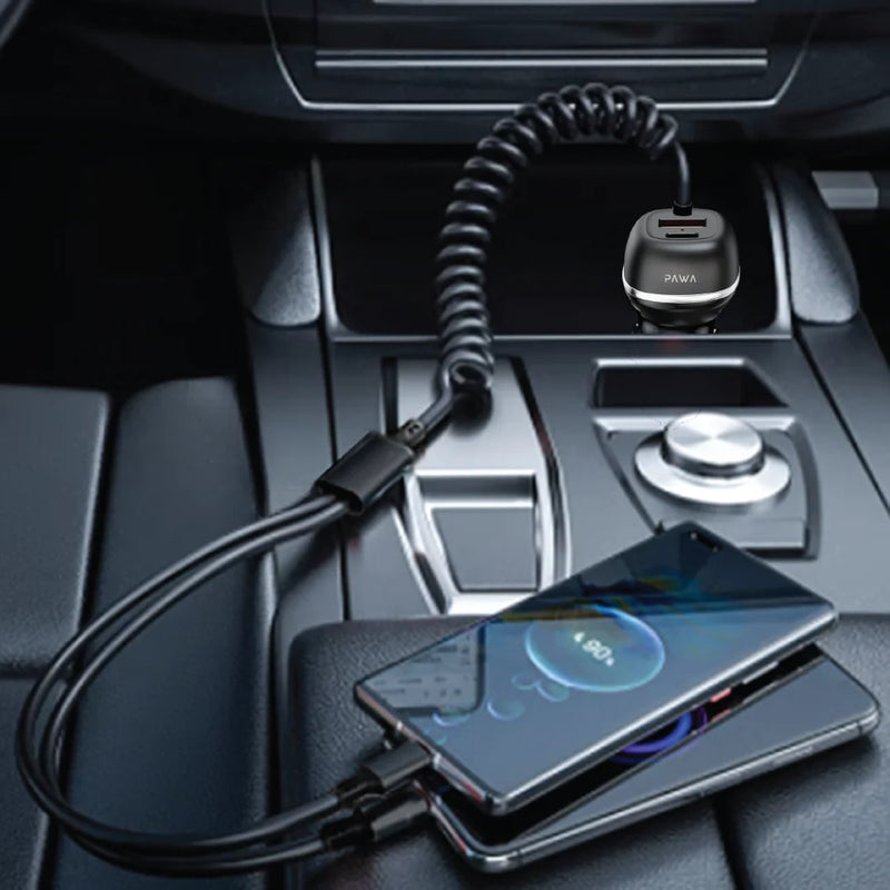 Solid Car Charger Dual Port PD+QC With USB-C and Lightning Cable [O] - شاحن ولاعة مع كيبل تايب سي  ايفون - باوا - اسود - كفالة 12 شهر