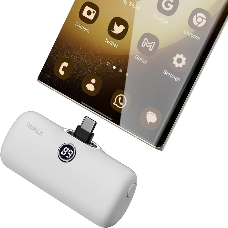 iWalk Link Me Plus Pocket Battery 4800 mAh - Type-C - white - بطارية متنقلة - مع شاحن تايب سي - لاجهزة الاندرويد والايفون 15 - كفالة 24 شهر