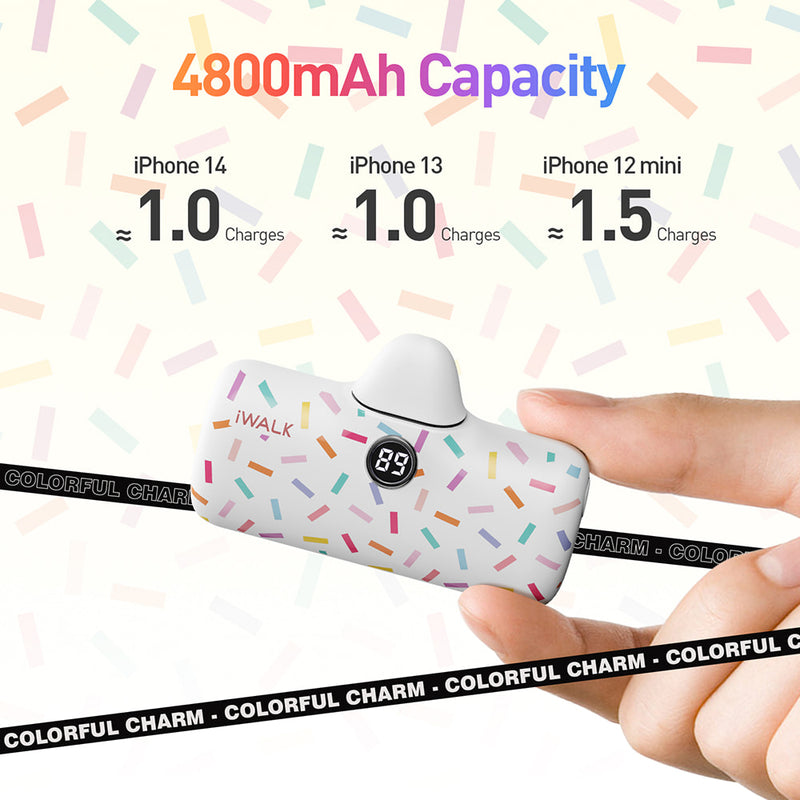 iWalk Link Me Plus Pocket Battery 4800 mAh for iPhone - White Candy - بطارية متنقلة - مع شاحن ايفون - كفالة 24 شهر