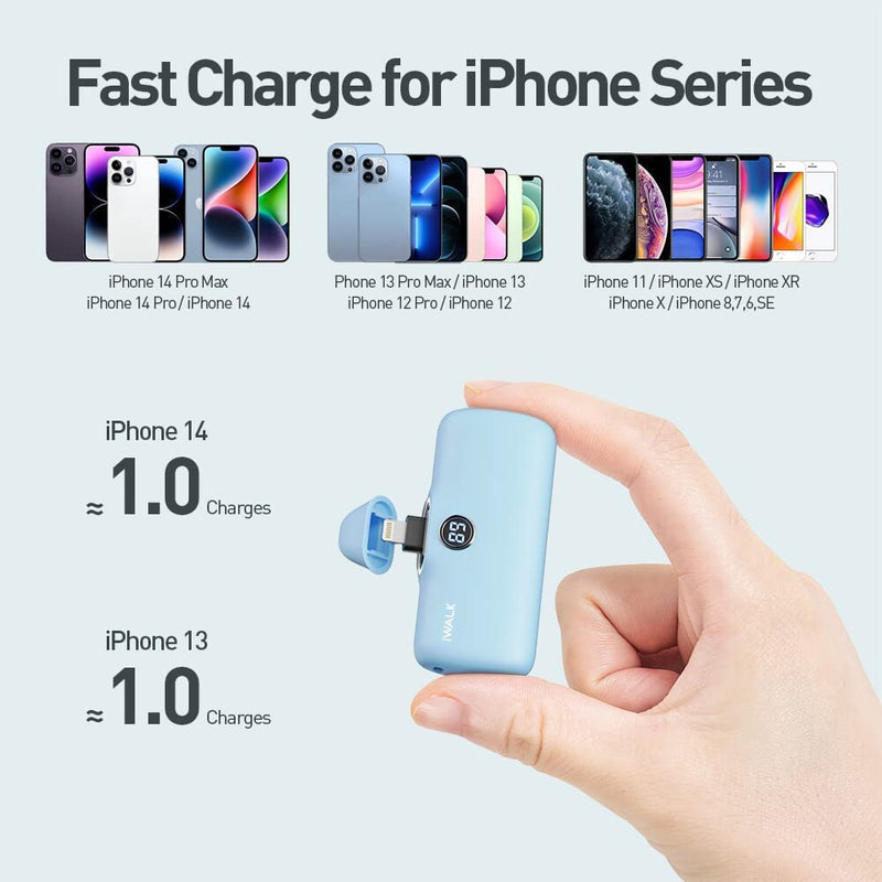 iWalk Link Me Plus Pocket Battery 4800 mAh for iPhone - Blue - بطارية متنقلة - مع شاحن ايفون - كفالة 24 شهر