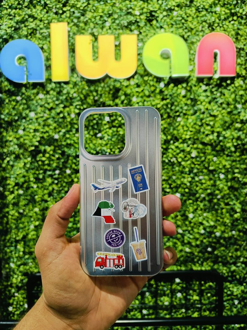 Noufa Silver Phone Case - كفر مع ستيكرز طباعة من اختياركم - الكفر + التصميم + البروفة + الطباعة - سيتم التواصل معكم لتحديد الكلمات والصور