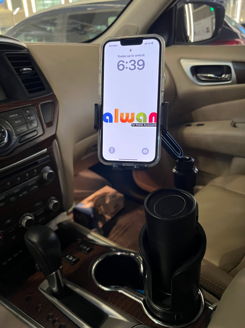 Yesido 2 in 1 Car Cup Holder Phone Mount Adjustable 4.7-7.2 Inch Cellphone Bracket – C273 - ستاند سيارة - القاعدة مكان الكوب + حامل كوب - ذراع طويل