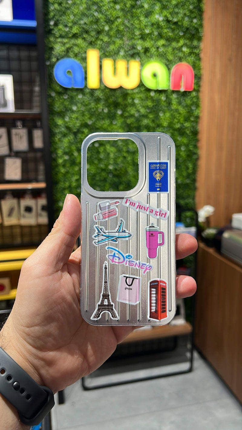 Noufa Silver Phone Case - كفر مع ستيكرز طباعة من اختياركم - الكفر + التصميم + البروفة + الطباعة - سيتم التواصل معكم لتحديد الكلمات والصور