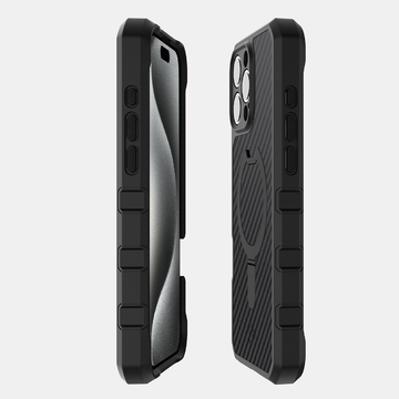 Itskins Force Carbon Series Case Compatible With Magsafe With Stand For iPhone 16 Pro Max ( 6.9" ) - Black [A] - كفر حماية عالية - مع ماغ سيف - ستاند