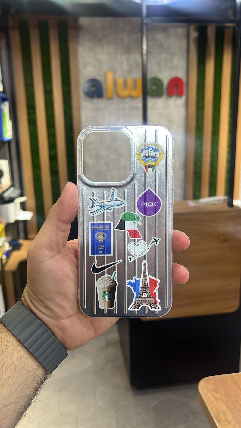 Noufa Silver Phone Case - كفر مع ستيكرز طباعة من اختياركم - الكفر + التصميم + البروفة + الطباعة - سيتم التواصل معكم لتحديد الكلمات والصور