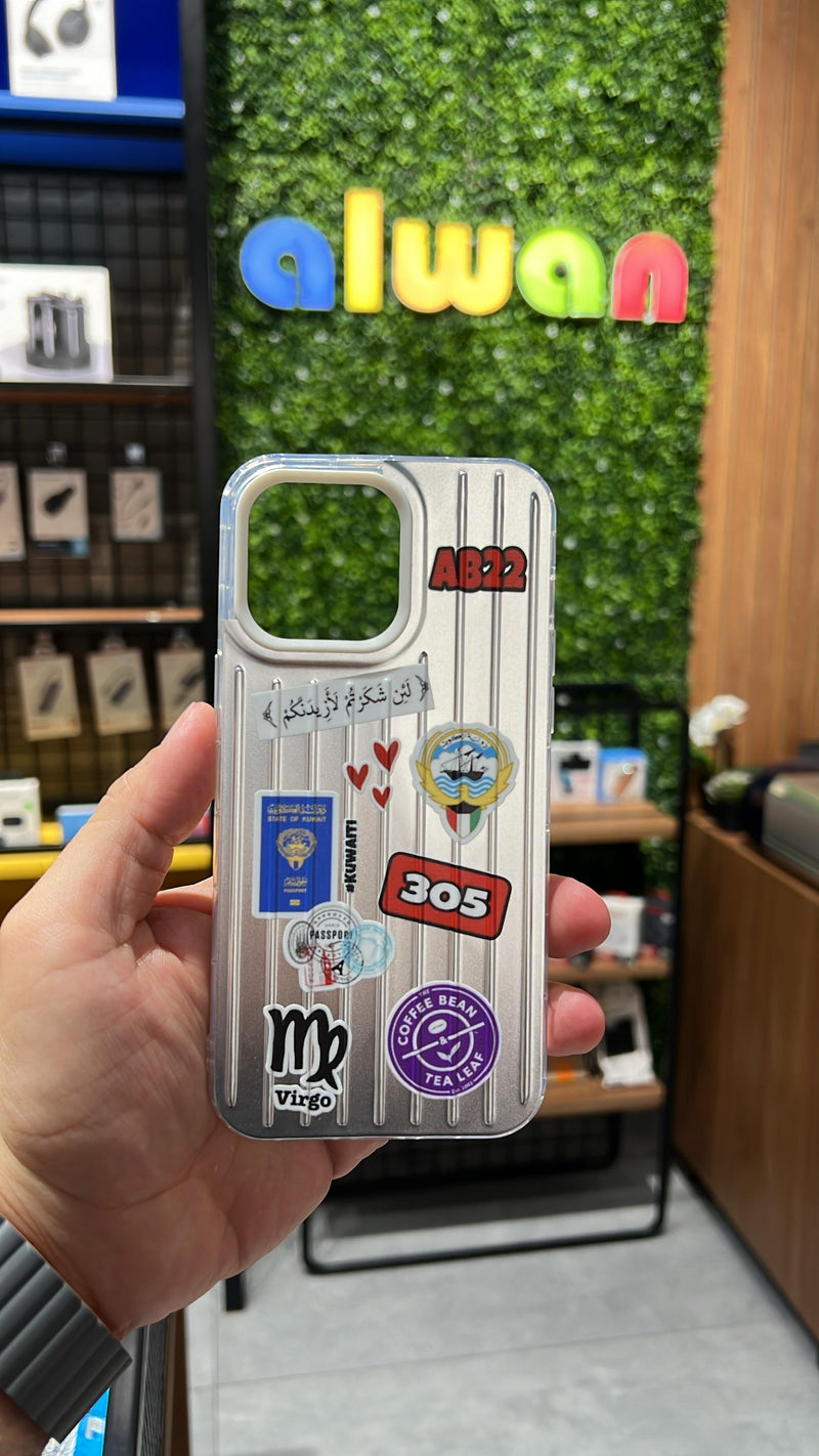 Noufa Silver Phone Case - كفر مع ستيكرز طباعة من اختياركم - الكفر + التصميم + البروفة + الطباعة - سيتم التواصل معكم لتحديد الكلمات والصور