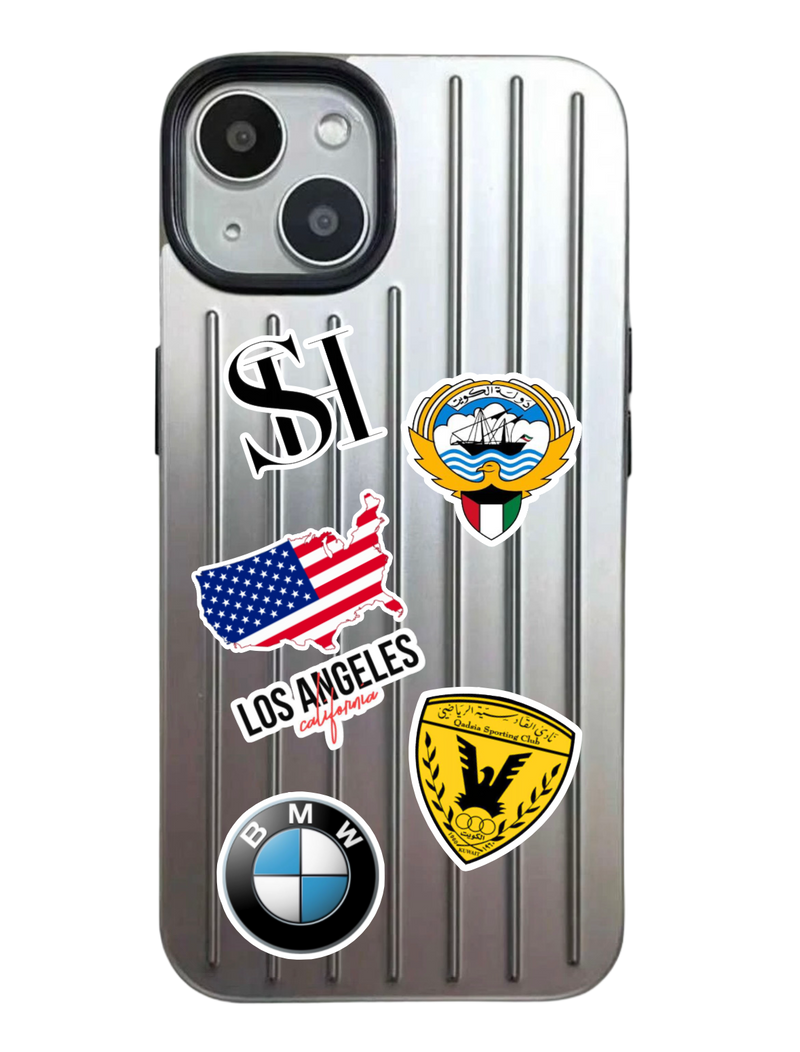 Noufa Silver Phone Case - كفر مع ستيكرز طباعة من اختياركم - الكفر + التصميم + البروفة + الطباعة - سيتم التواصل معكم لتحديد الكلمات والصور