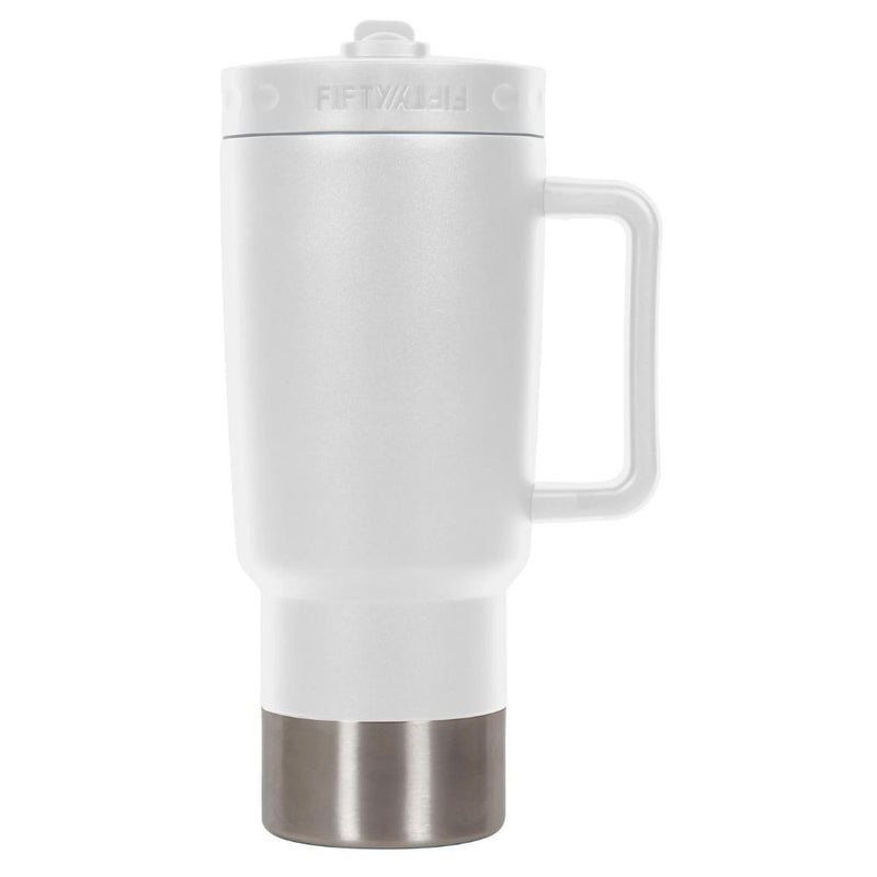 Fifty Fifty Insulated Mug 887ML (White) [C] - مطارة حافظة للحرارة + عود + مسكه