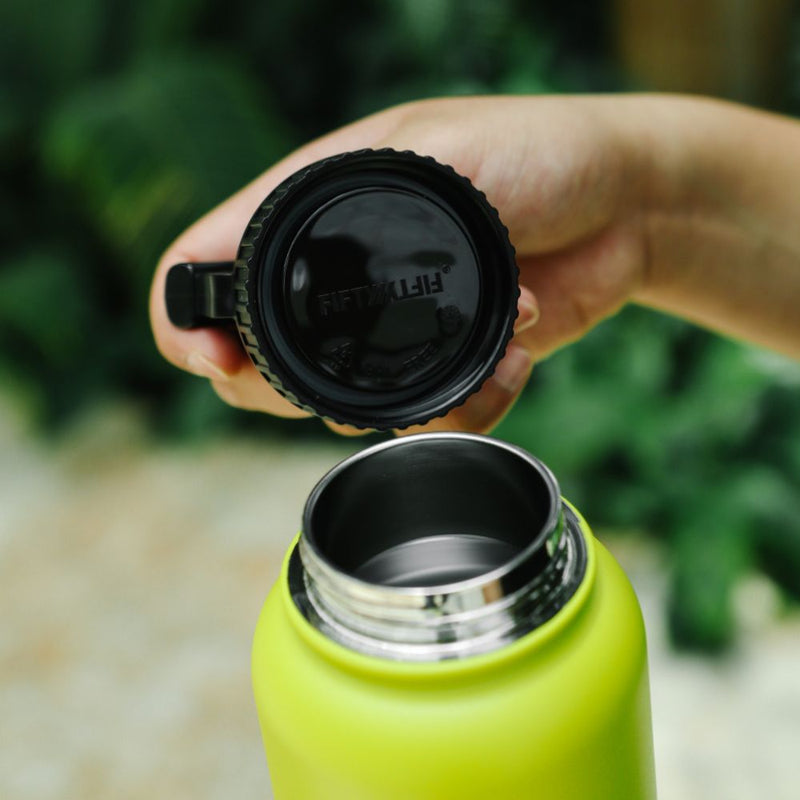 Fifty Fifty Vacuum Insulated Bottle 3 Finger Lid 1L (Matte Black) [C] - مطارة حافظة للحرارة + مسكه