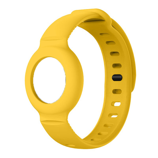 AirTag Kids Bracelet Silicone Straps Metal Stud Shock Resistant Wristband - Yellow - سير ابل ايرتاغ